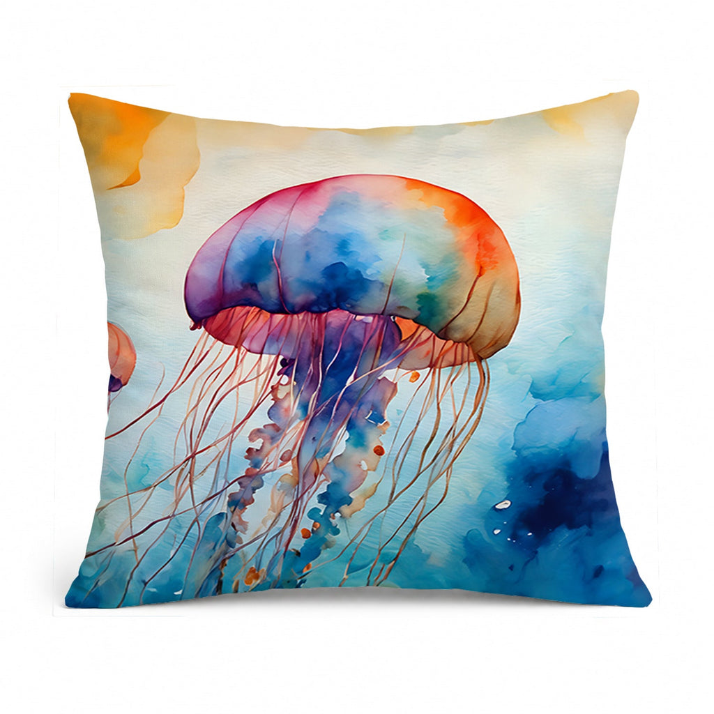 Jellyfish Decorative Throw Pillow 14x14 Indoor Outdoor Accent Cushion, Fabric Cover with Insert for Sofa, Bed, Porch & Living Room