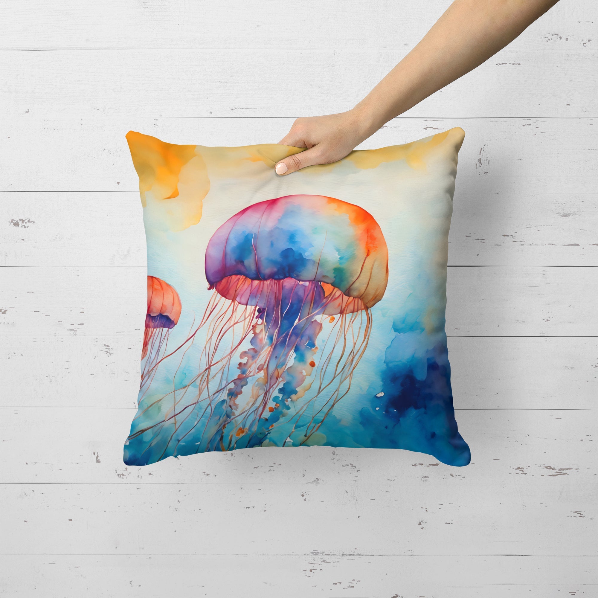 Jellyfish Decorative Throw Pillow 18x18 Indoor Outdoor Accent Cushion, Fabric Cover with Insert for Sofa, Bed, Porch & Living Room