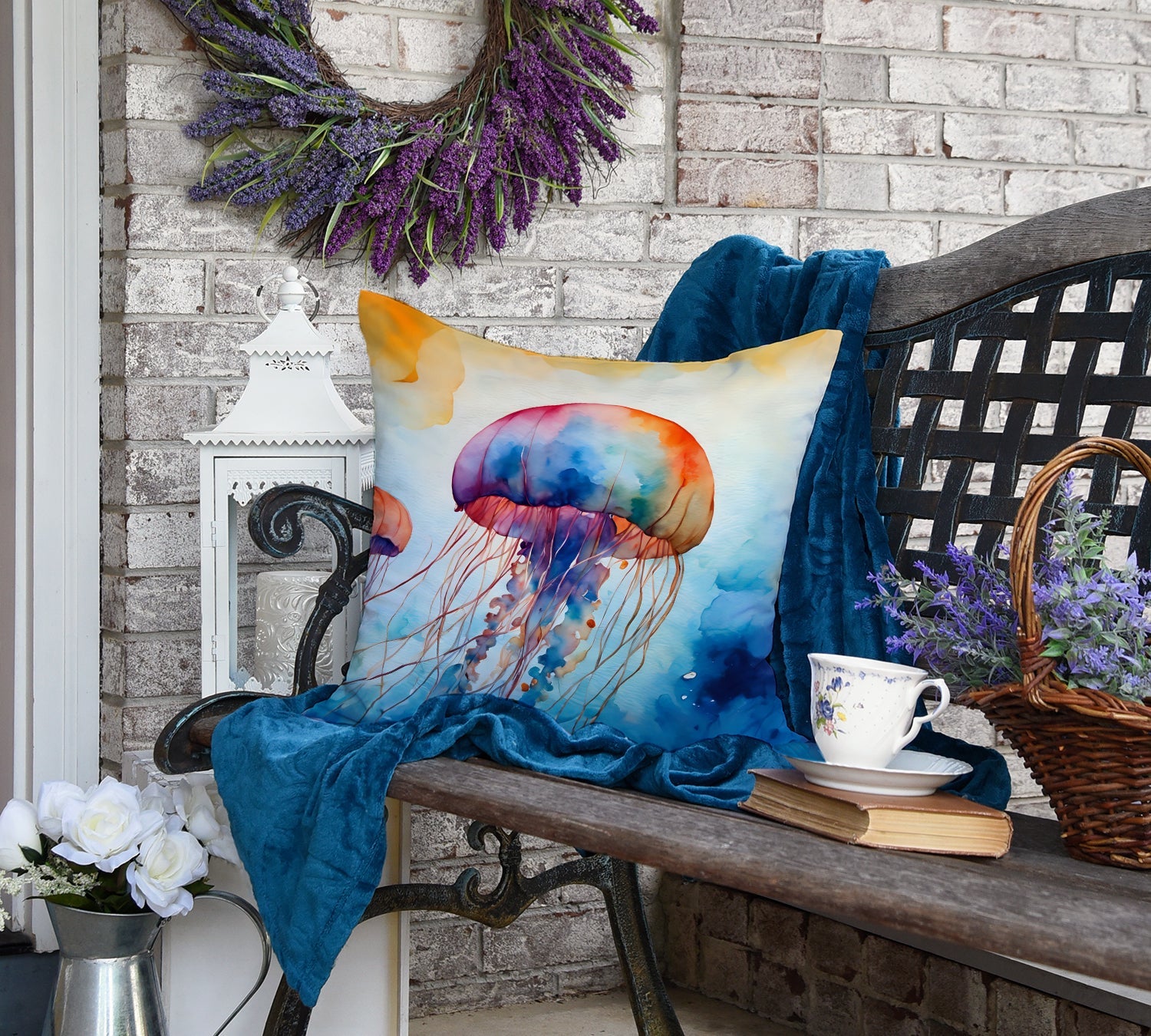 Jellyfish Decorative Throw Pillow 18x18 Indoor Outdoor Accent Cushion, Fabric Cover with Insert for Sofa, Bed, Porch & Living Room