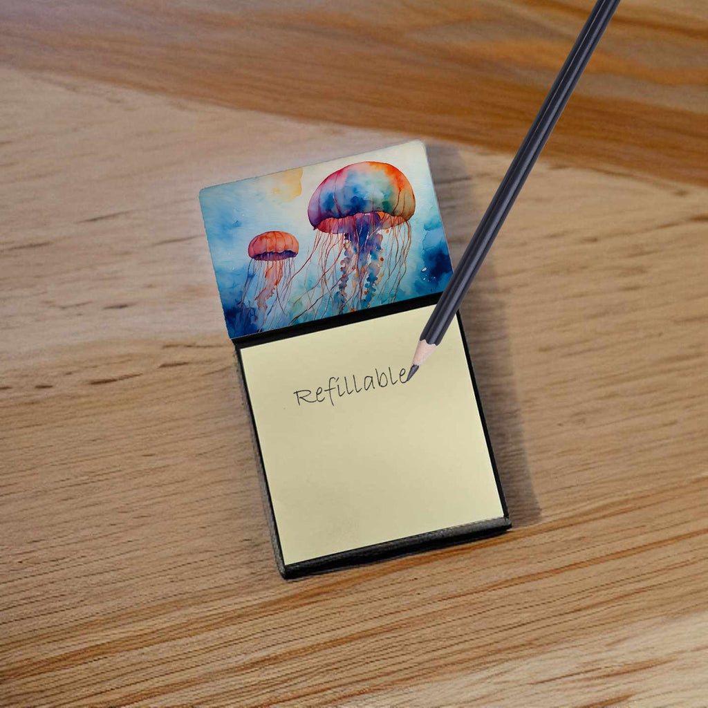 Jellyfish Watercolor Sticky Note Holder Refillable Dispenser Desk Accessory 3x3 Pad Gift