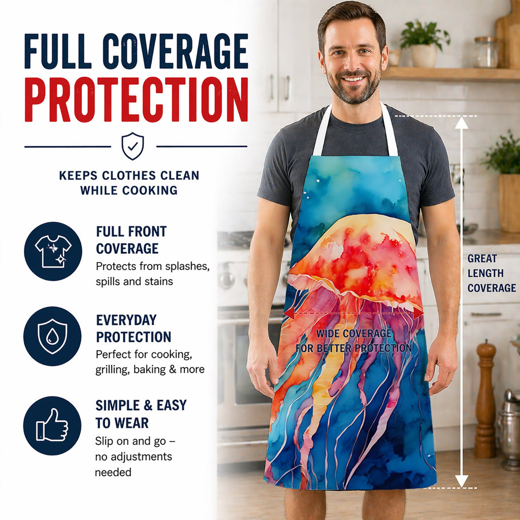 Jellyfish Apron Cooking Kitchen Server Baking Crafts Gardening for Adult Women Men, Unisex, Large, Multicolor