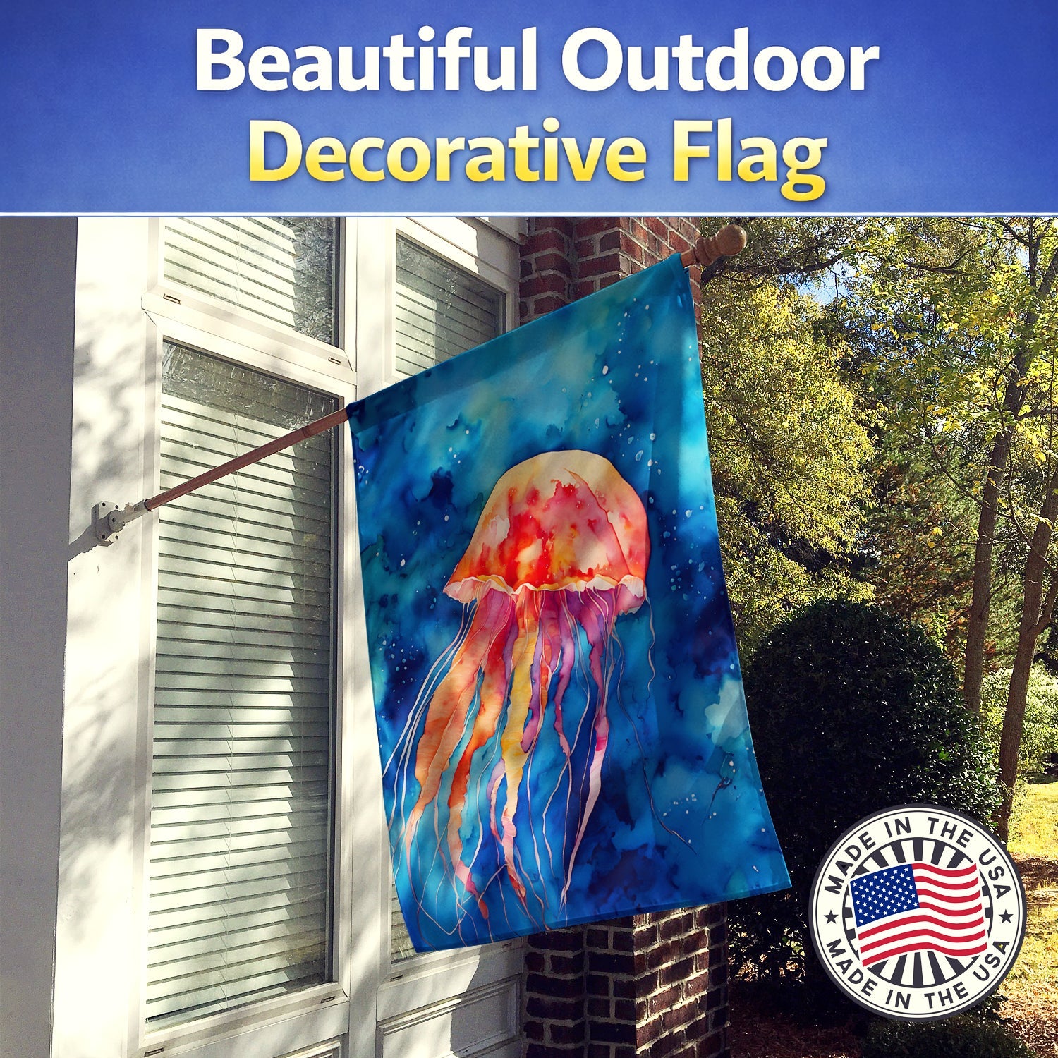 Jellyfish House Flag 28x40 Porch Sleeve Pole Decorative Outside Yard Banner Artwork Wall Hanging, Polyester
