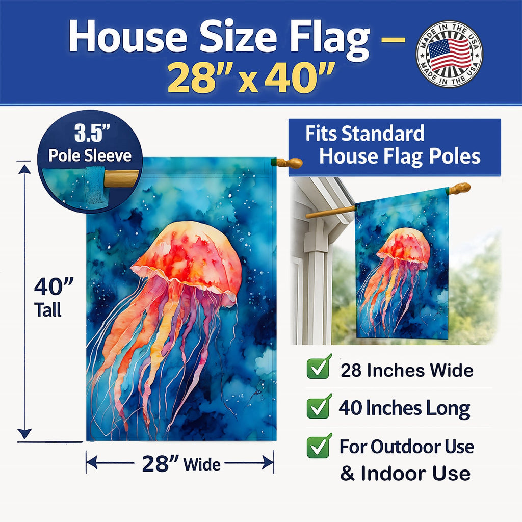 Jellyfish House Flag 28x40 Porch Sleeve Pole Decorative Outside Yard Banner Artwork Wall Hanging, Polyester