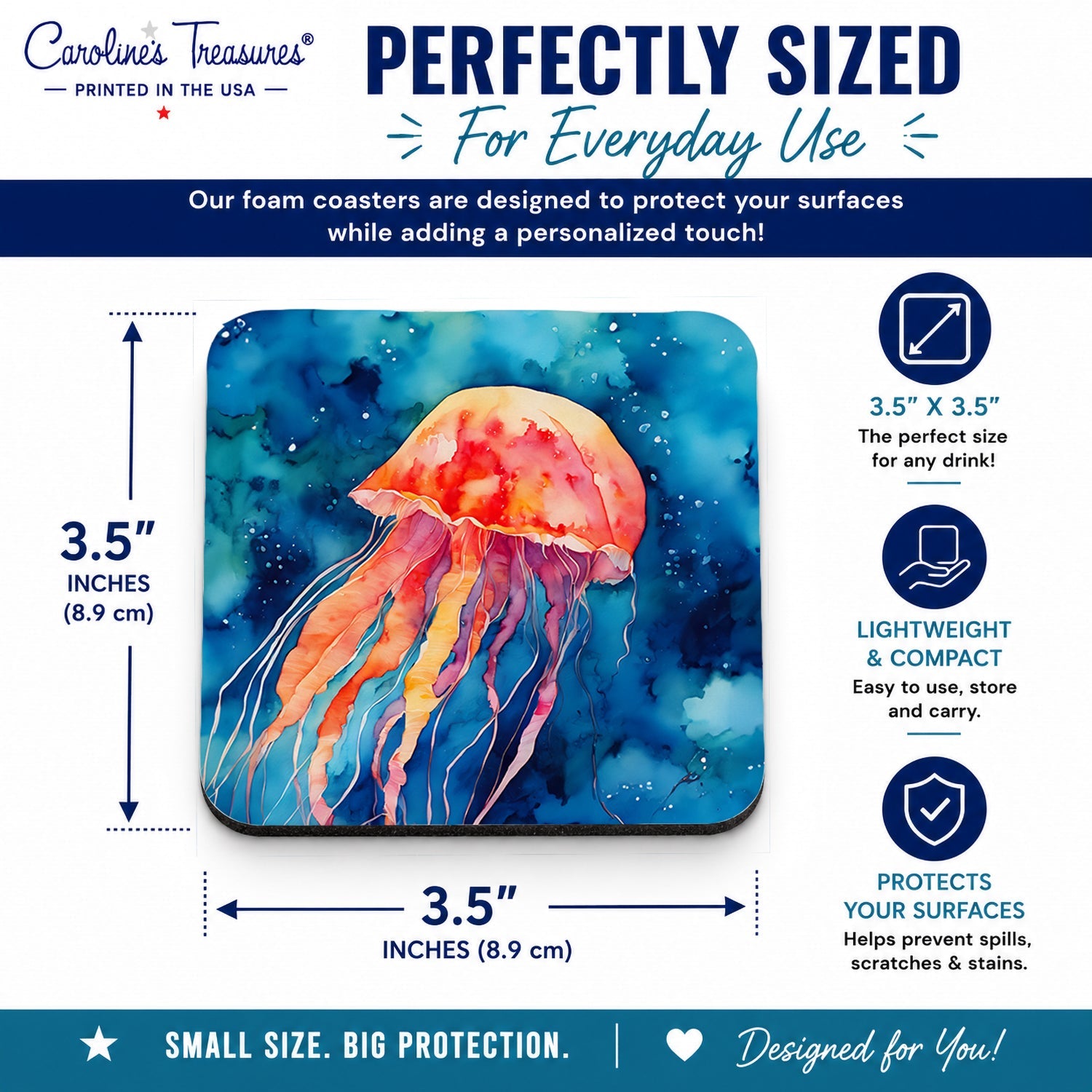 Jellyfish Foam Coasters Set of 4 Cup Coasters for Indoor Outdoor, Tabletop Protection, Anti Slip, Mouse pad Material