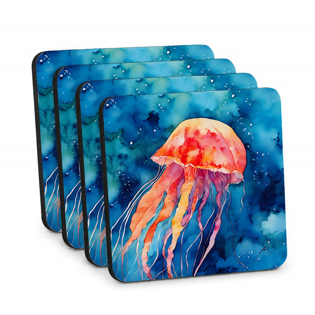 Jellyfish Foam Coasters Set of 4 Cup Coasters for Indoor Outdoor, Tabletop Protection, Anti Slip, Mouse pad Material