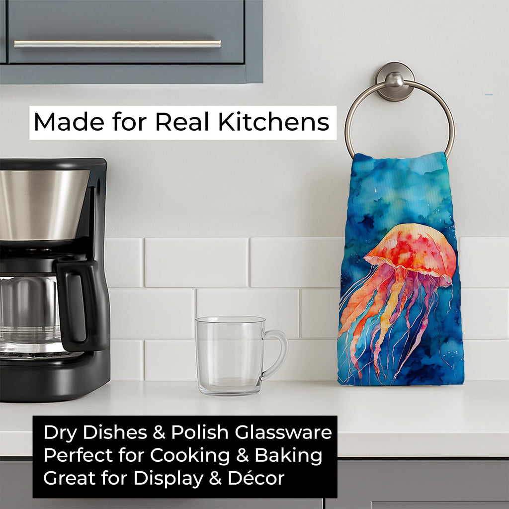 Jellyfish Kitchen Towel Velour Plush Front and Cotton Loop Back Machine Washable