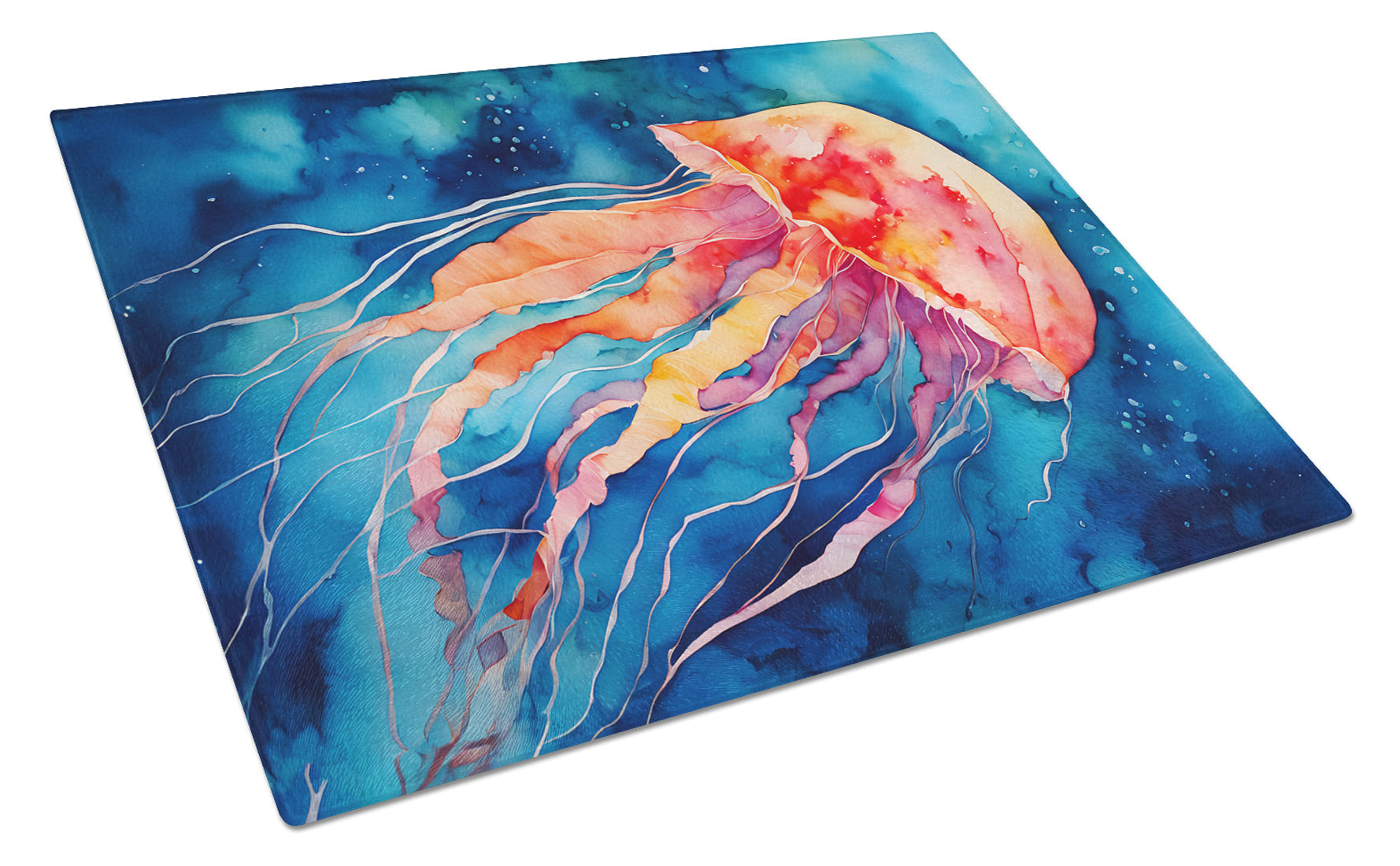 Jellyfish Cutting Board Tempered Glass Kitchen Cutting Surface, Heat Resistant Chopping, Non-Slip Feet, Food Prep & Serving