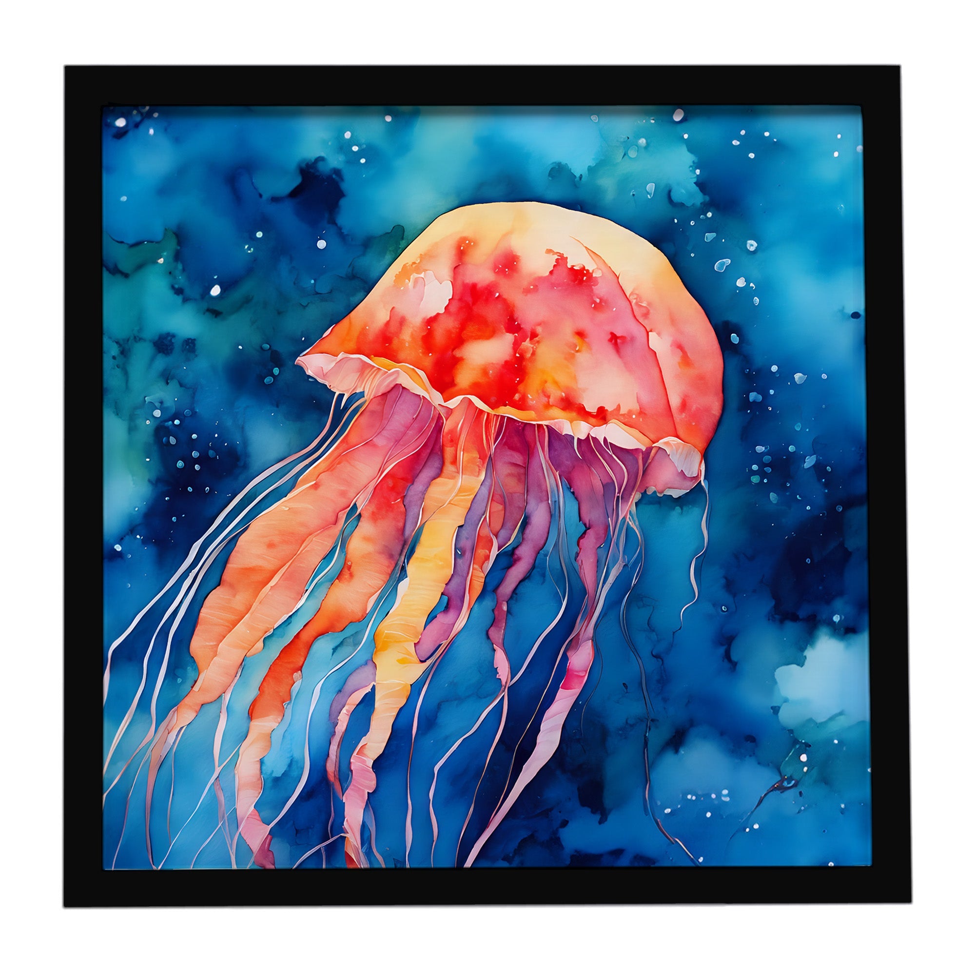Jellyfish Framed Metal Print Bathroom, Kitchen, Office, Home Decor Wall Art Ready to Hang, Square, 8X8