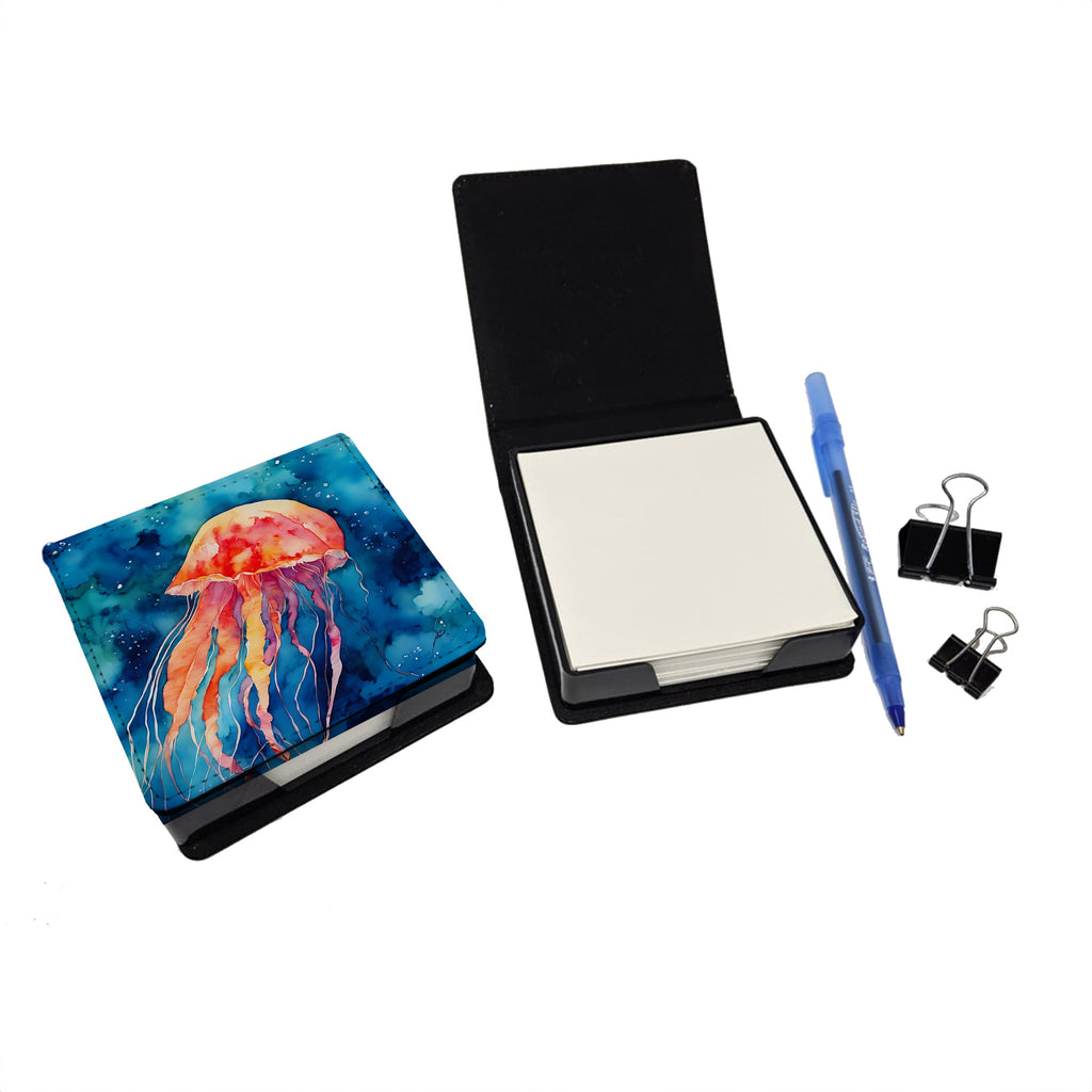 Jellyfish PU Leather Note Paper Holder with Artist-Designed Cover, Desk Accessory, Office Gift