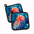 Jellyfish Pot Holder Set of 2 Heat Resistant Quilted Hot Pads 7.5 x 7.5 Inch, Insulated Kitchen Trivets for Cooking & Baking