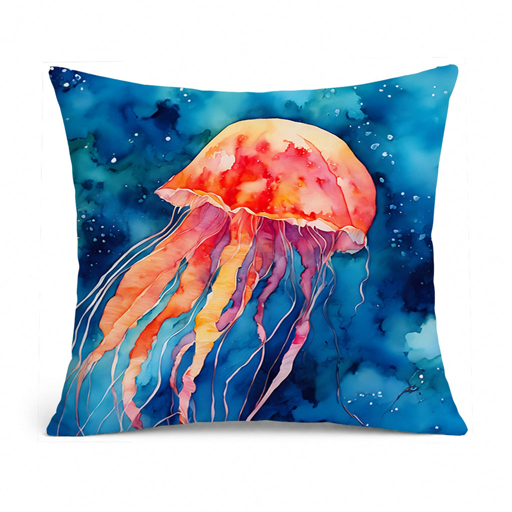 Jellyfish Decorative Throw Pillow 14x14 Indoor Outdoor Accent Cushion, Fabric Cover with Insert for Sofa, Bed, Porch & Living Room