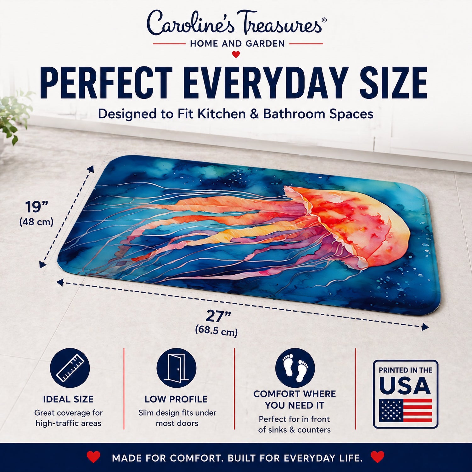 Jellyfish Memory Foam Kitchen Mat Machine Washable Anti-Fatigue Cushion Comfort Bath or Kitchen Rug