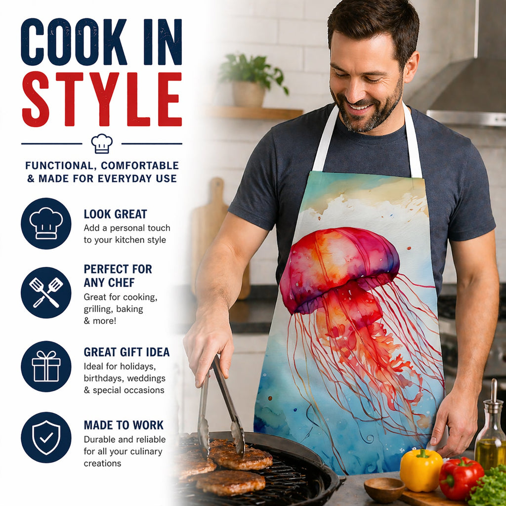 Jellyfish Apron Cooking Kitchen Server Baking Crafts Gardening for Adult Women Men, Unisex, Large, Multicolor