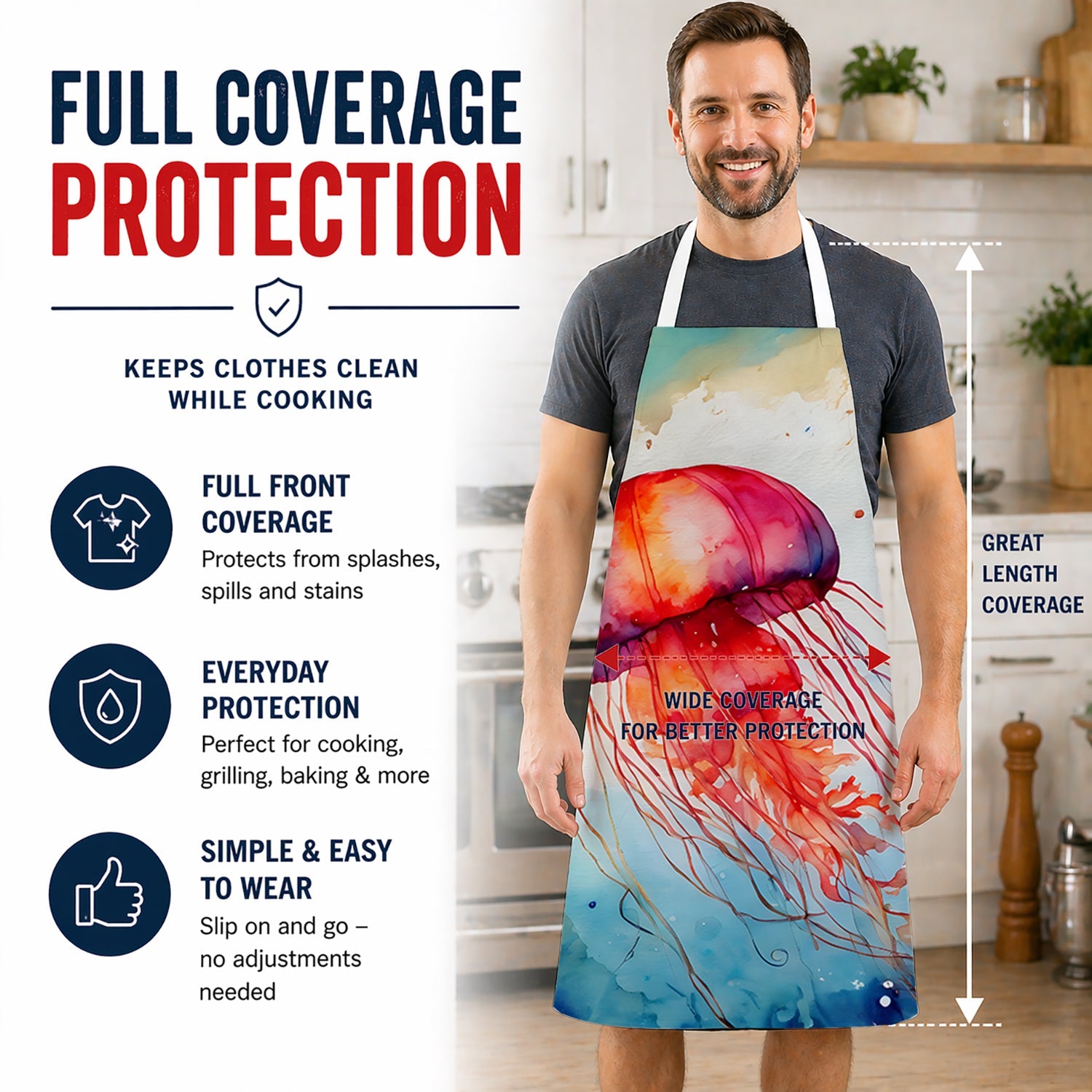 Jellyfish Apron Cooking Kitchen Server Baking Crafts Gardening for Adult Women Men, Unisex, Large, Multicolor