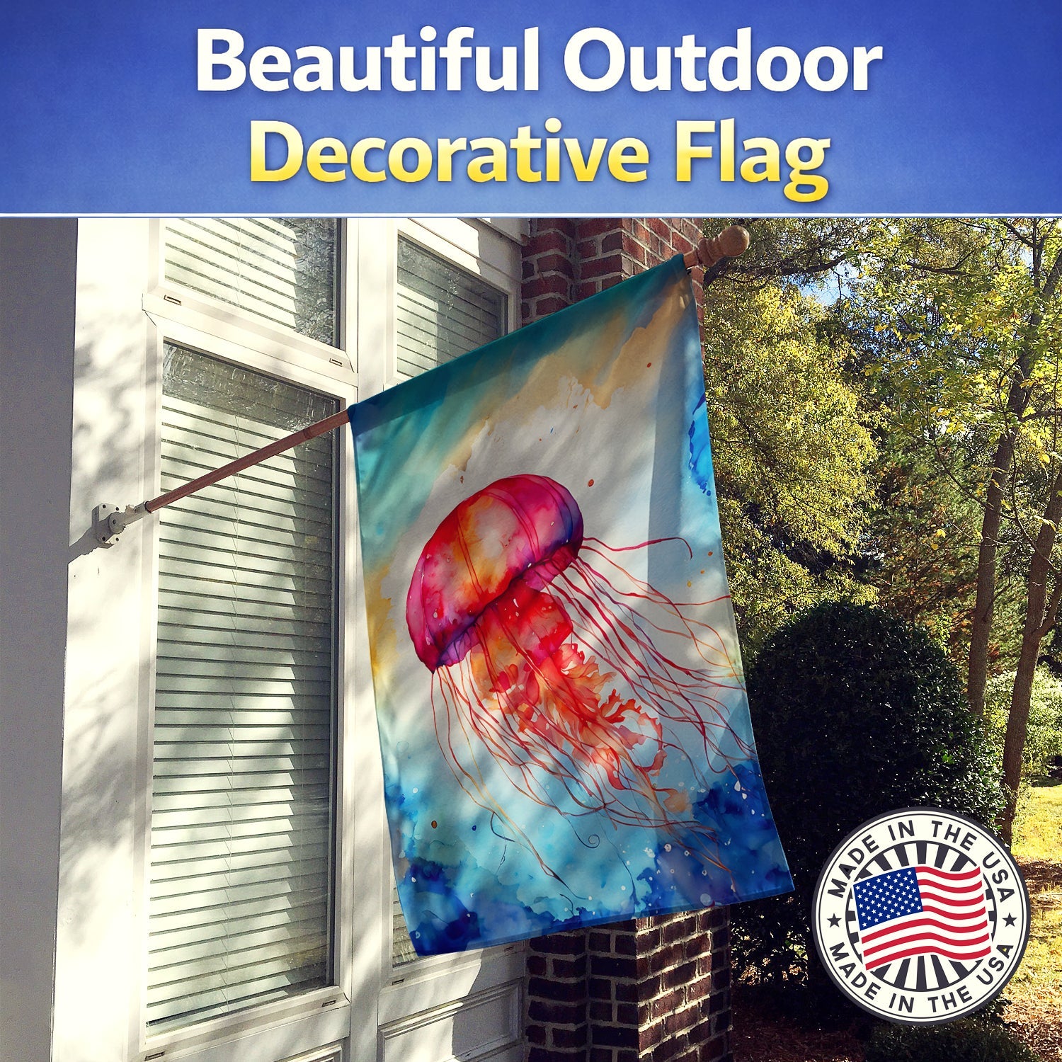 Jellyfish House Flag 28x40 Porch Sleeve Pole Decorative Outside Yard Banner Artwork Wall Hanging, Polyester