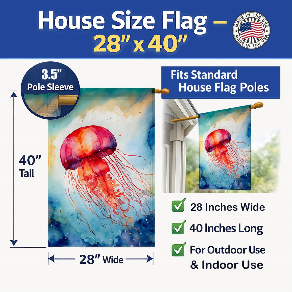 Jellyfish House Flag 28x40 Porch Sleeve Pole Decorative Outside Yard Banner Artwork Wall Hanging, Polyester