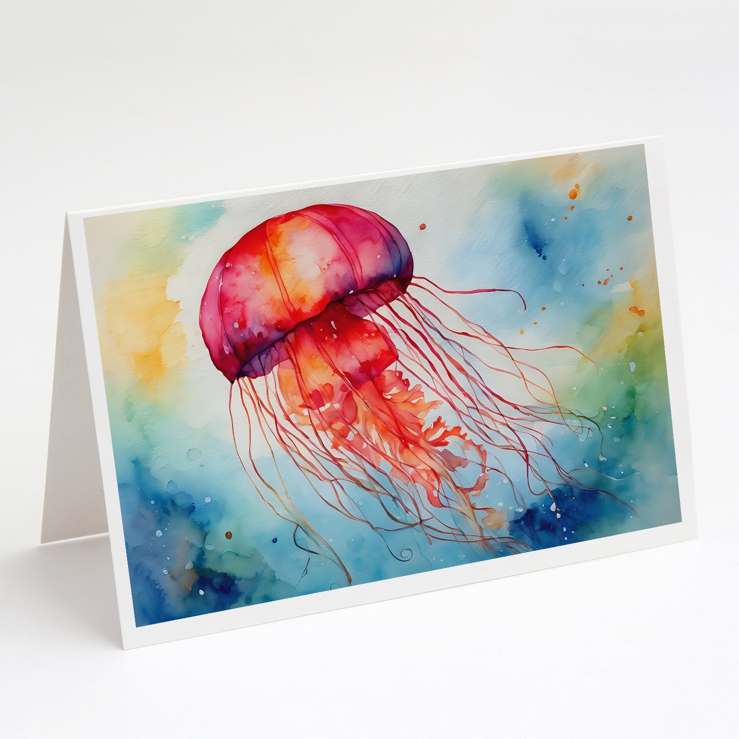 Jellyfish Greeting Cards Pack of 8 Blank Cards with Envelopes Whimsical A7 Size 5x7