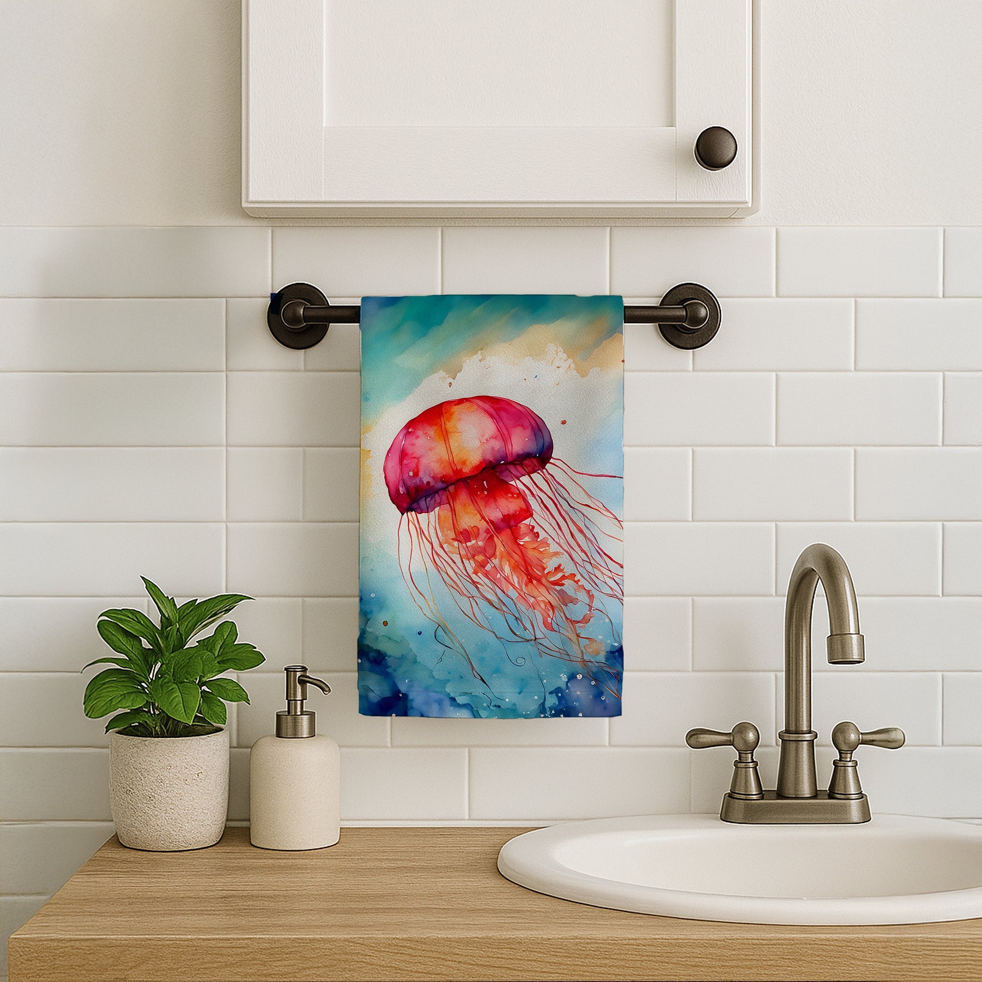 Jellyfish Kitchen Towel Velour Plush Front and Cotton Loop Back Machine Washable