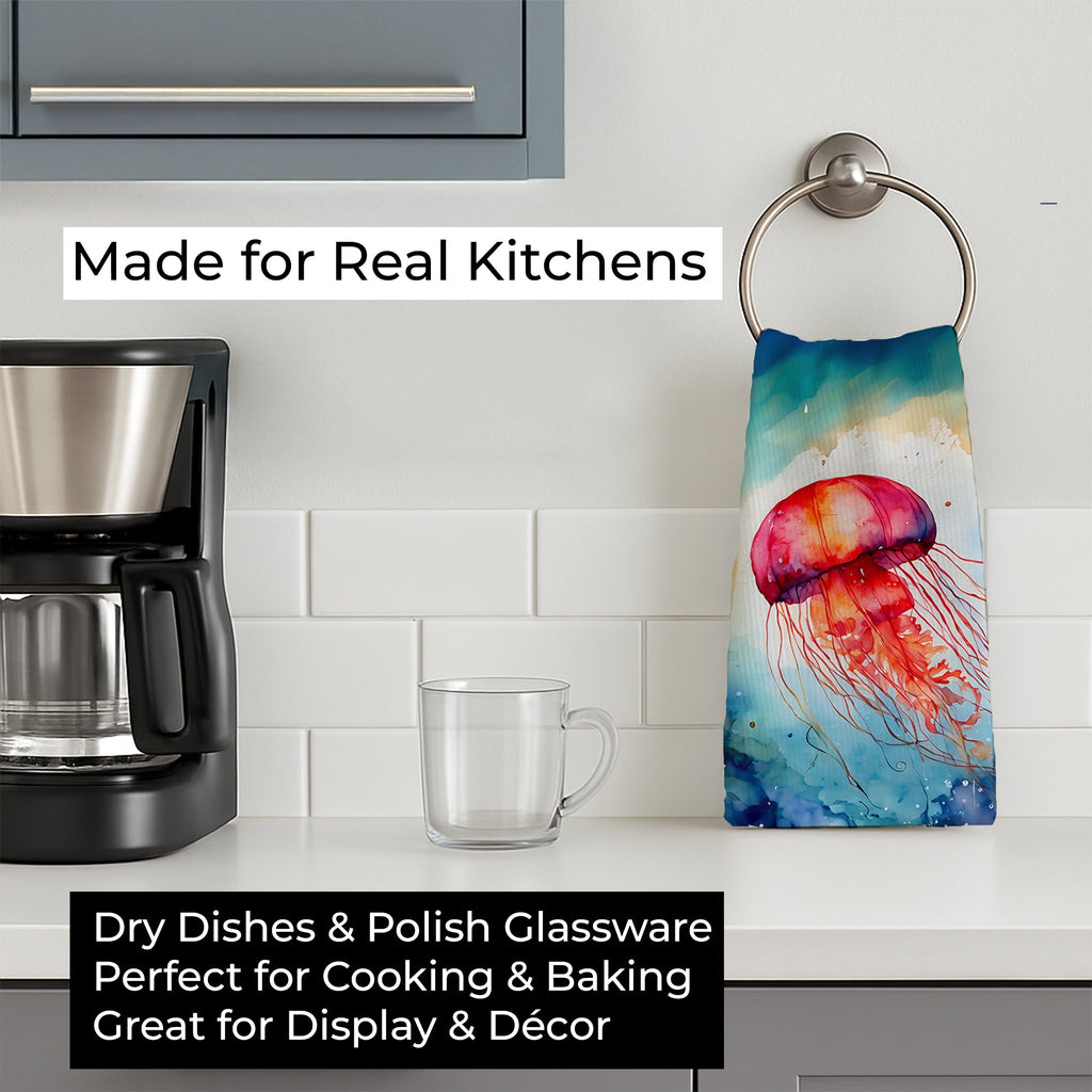 Jellyfish Kitchen Towel Velour Plush Front and Cotton Loop Back Machine Washable