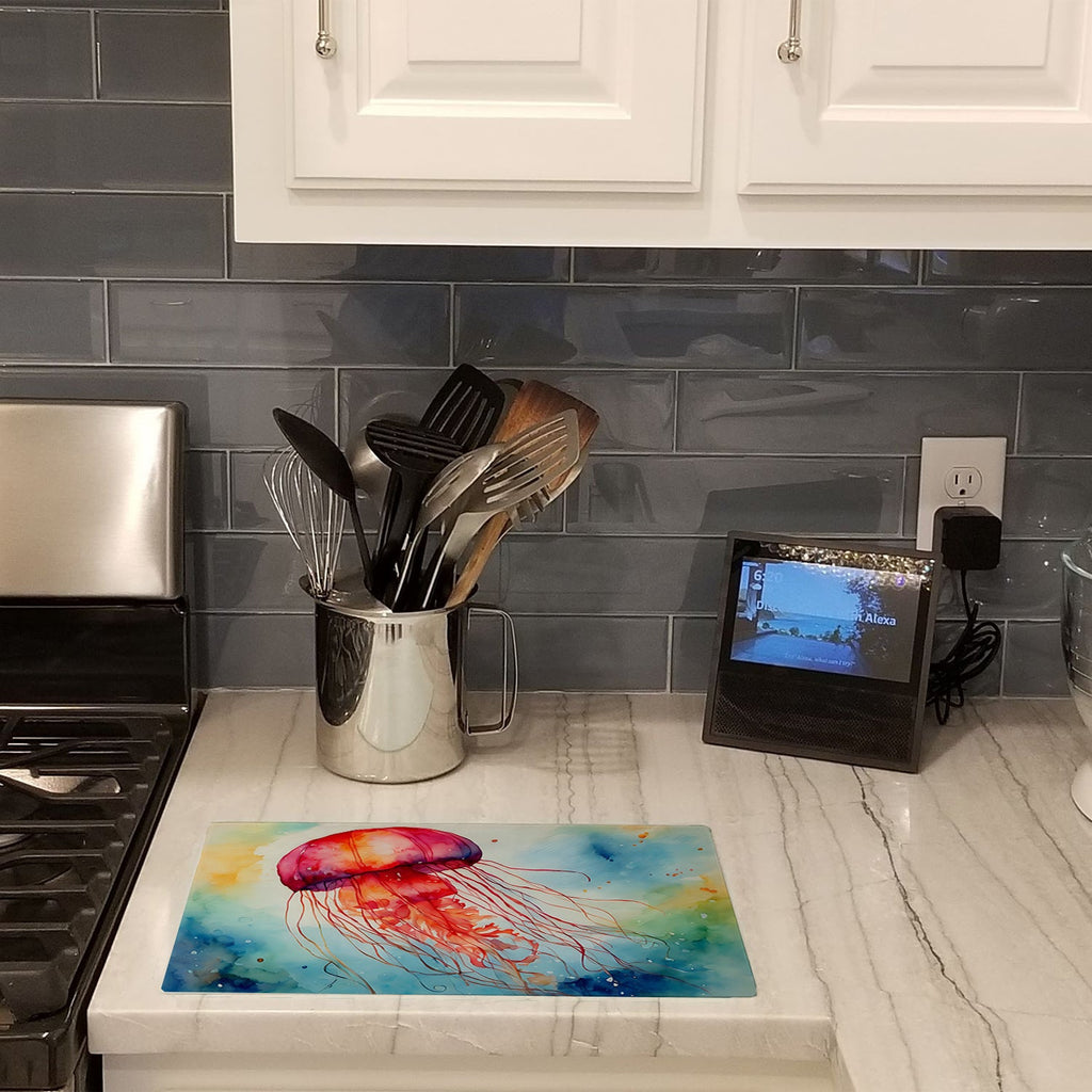 Jellyfish Cutting Board Tempered Glass Kitchen Cutting Surface, Heat Resistant Chopping, Non-Slip Feet, Food Prep & Serving