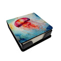 Jellyfish PU Leather Note Paper Holder with Artist-Designed Cover, Desk Accessory, Office Gift