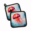 Jellyfish Pot Holder Set of 2 Heat Resistant Quilted Hot Pads 7.5 x 7.5 Inch, Insulated Kitchen Trivets for Cooking & Baking