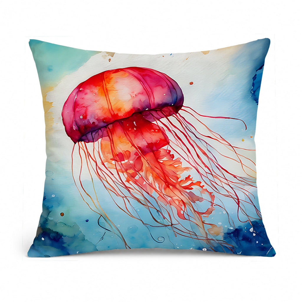 Jellyfish Decorative Throw Pillow 14x14 Indoor Outdoor Accent Cushion, Fabric Cover with Insert for Sofa, Bed, Porch & Living Room