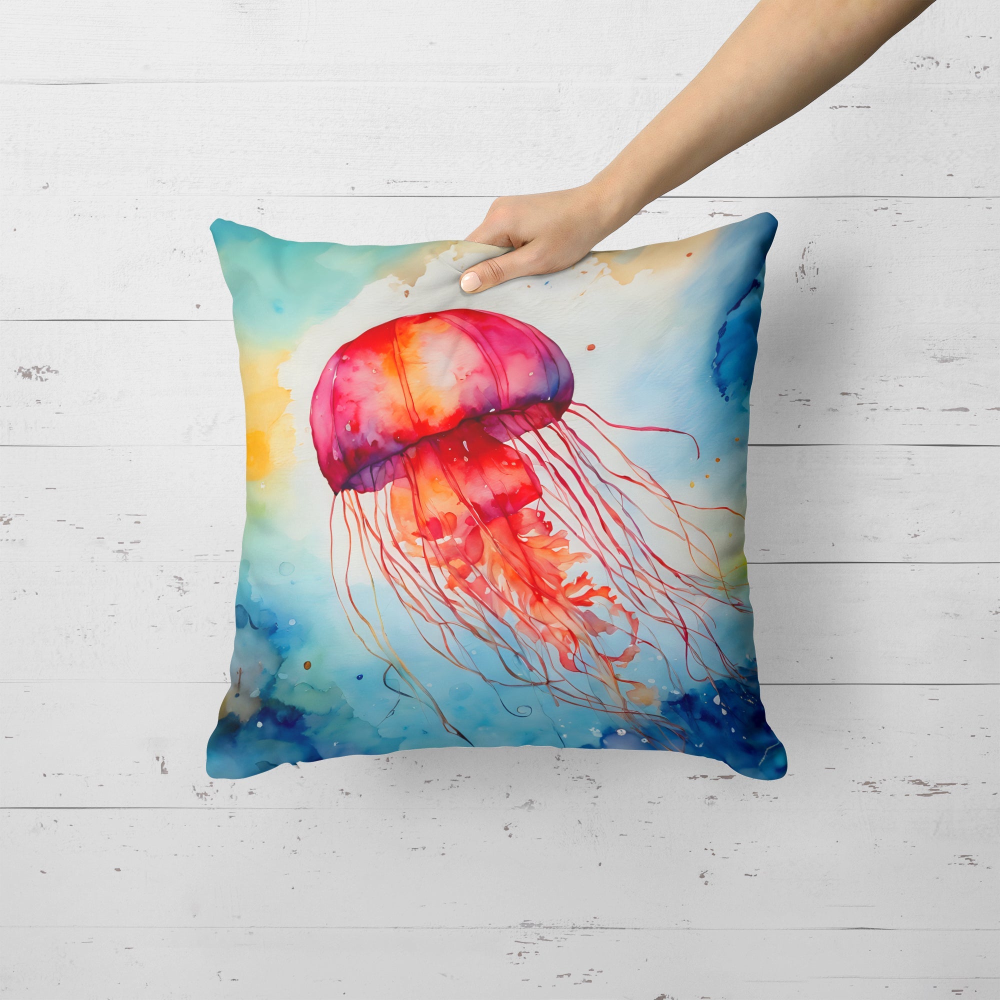 Jellyfish Decorative Throw Pillow 18x18 Indoor Outdoor Accent Cushion, Fabric Cover with Insert for Sofa, Bed, Porch & Living Room