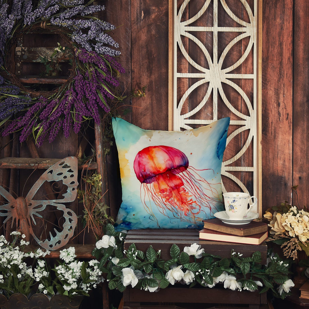 Jellyfish Decorative Throw Pillow 18x18 Indoor Outdoor Accent Cushion, Fabric Cover with Insert for Sofa, Bed, Porch & Living Room