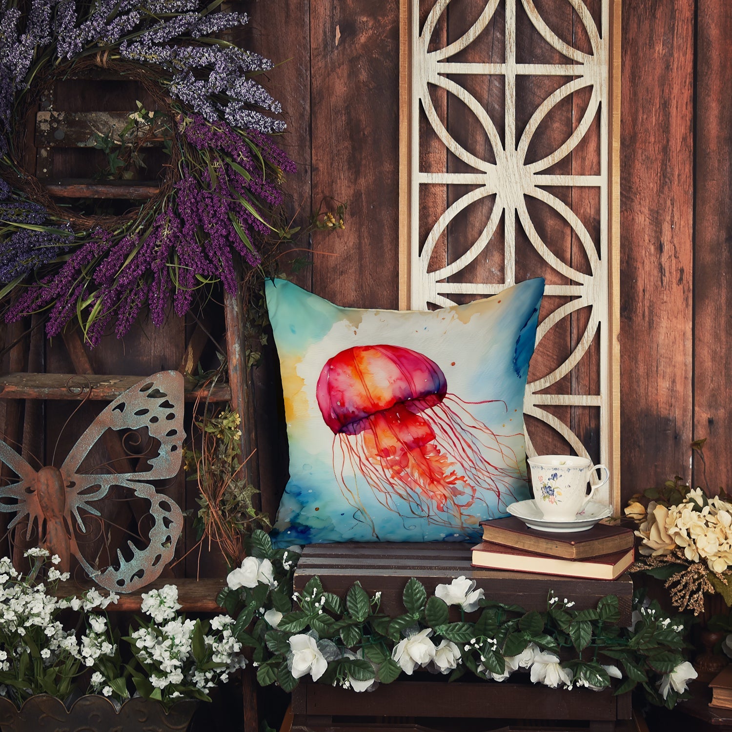 Jellyfish Decorative Throw Pillow 18x18 Indoor Outdoor Accent Cushion, Fabric Cover with Insert for Sofa, Bed, Porch & Living Room