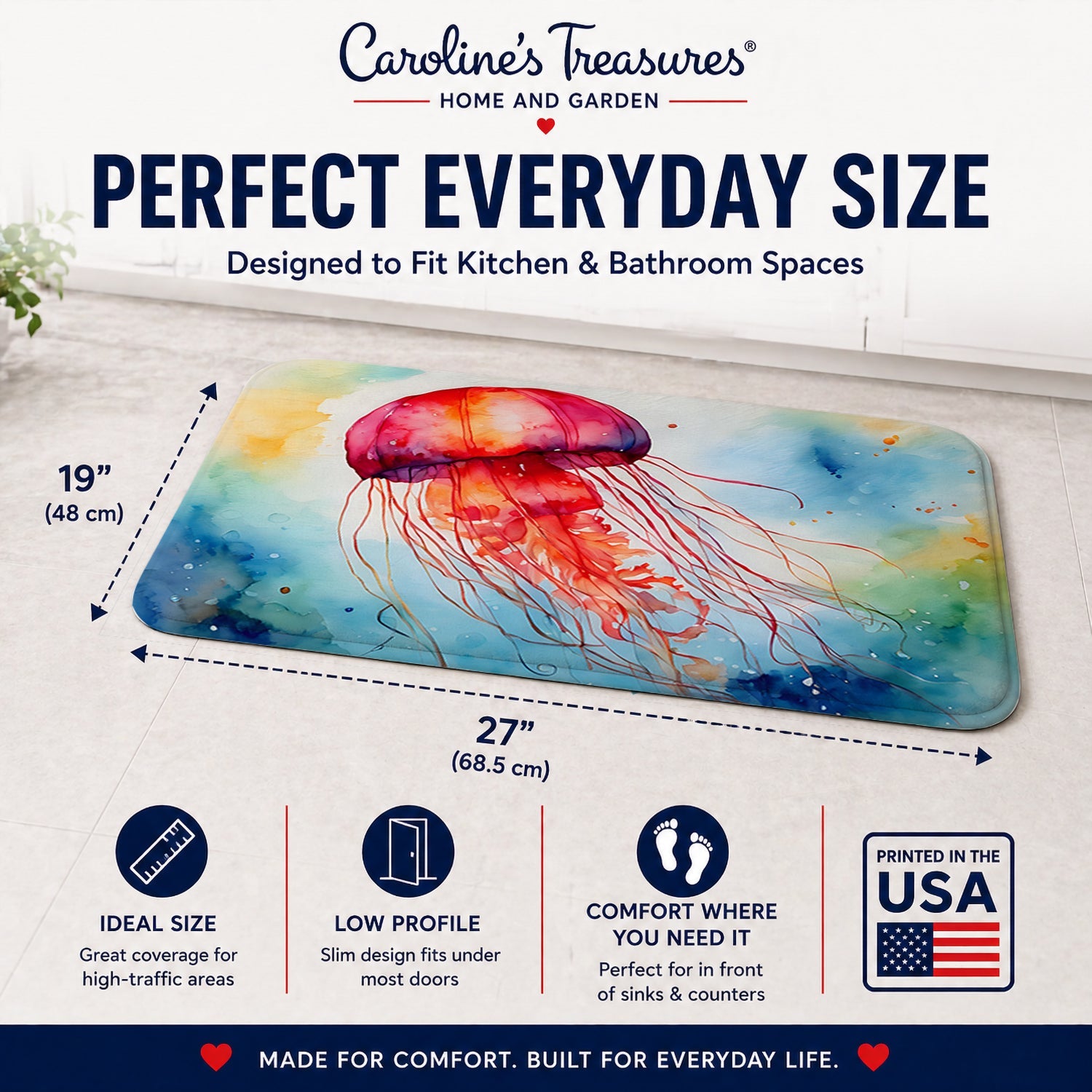 Jellyfish Memory Foam Kitchen Mat Machine Washable Anti-Fatigue Cushion Comfort Bath or Kitchen Rug