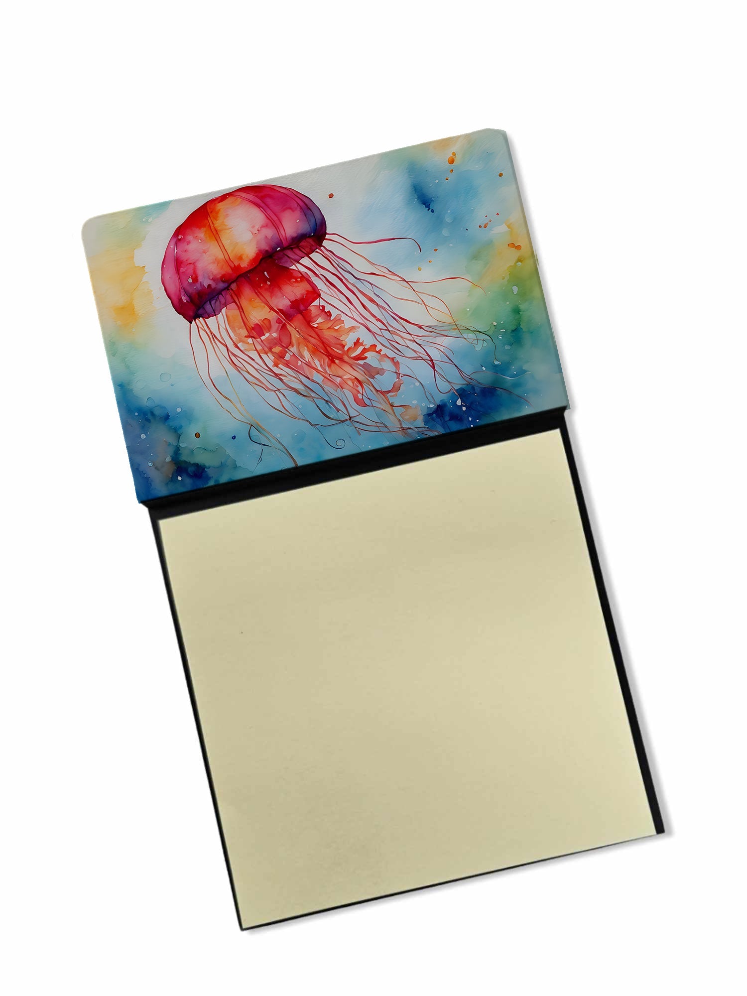 Jellyfish Watercolor Sticky Note Holder Refillable Dispenser Desk Accessory 3x3 Pad Gift