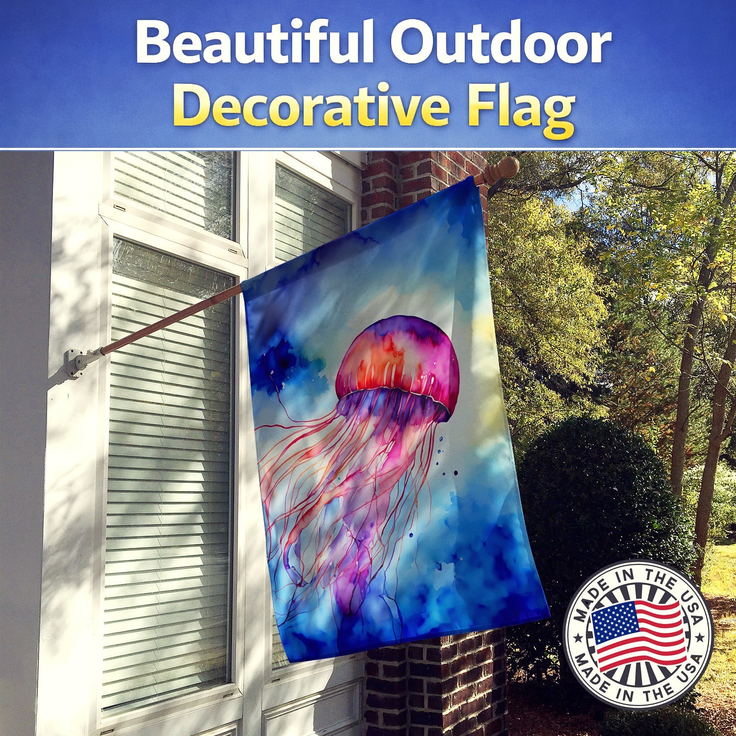 Jellyfish House Flag 28x40 Porch Sleeve Pole Decorative Outside Yard Banner Artwork Wall Hanging, Polyester