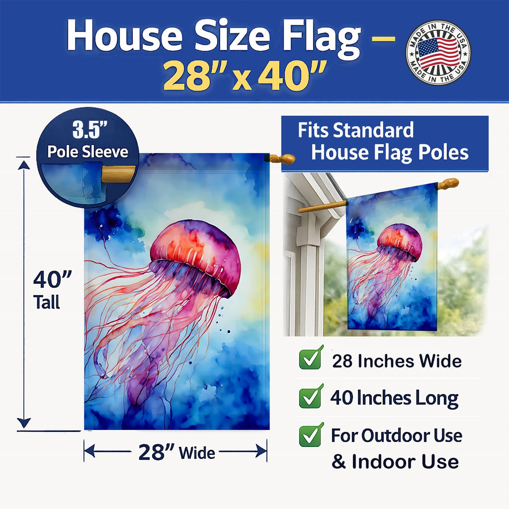 Jellyfish House Flag 28x40 Porch Sleeve Pole Decorative Outside Yard Banner Artwork Wall Hanging, Polyester