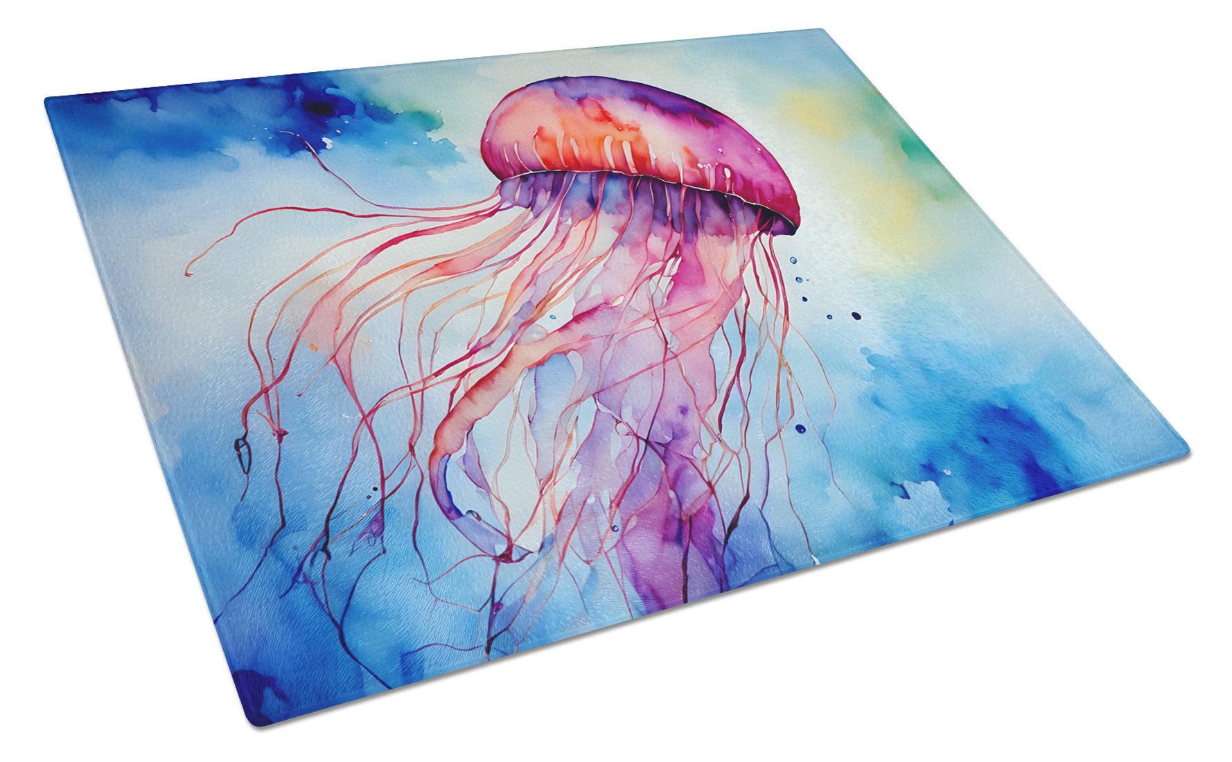 Jellyfish Cutting Board Tempered Glass Kitchen Cutting Surface, Heat Resistant Chopping, Non-Slip Feet, Food Prep & Serving