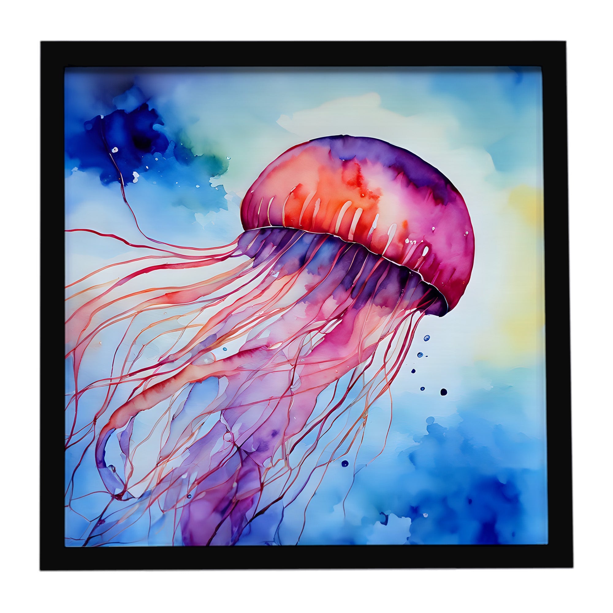 Jellyfish Framed Metal Print Bathroom, Kitchen, Office, Home Decor Wall Art Ready to Hang, Square, 8X8