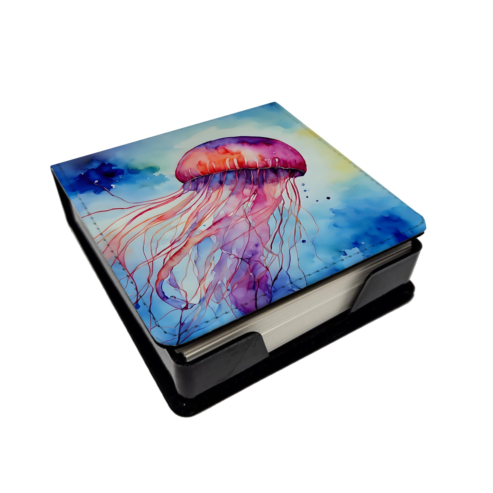 Jellyfish PU Leather Note Paper Holder with Artist-Designed Cover, Desk Accessory, Office Gift