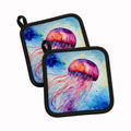 Jellyfish Pot Holder Set of 2 Heat Resistant Quilted Hot Pads 7.5 x 7.5 Inch, Insulated Kitchen Trivets for Cooking & Baking