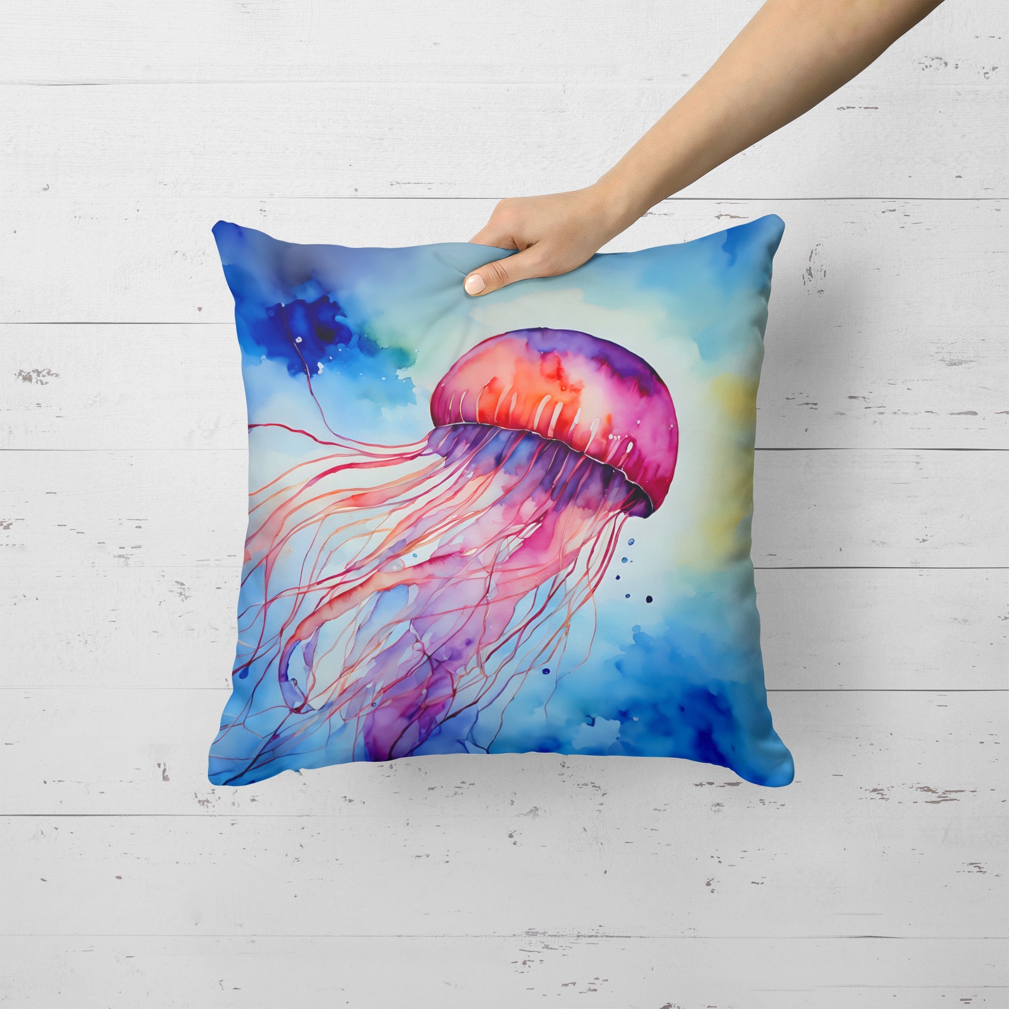 Jellyfish Decorative Throw Pillow 18x18 Indoor Outdoor Accent Cushion, Fabric Cover with Insert for Sofa, Bed, Porch & Living Room