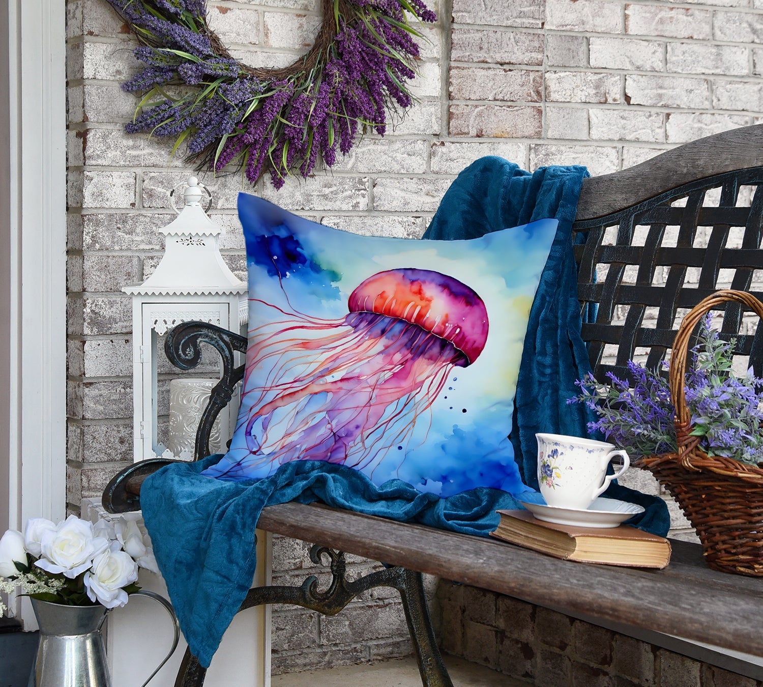 Jellyfish Decorative Throw Pillow 18x18 Indoor Outdoor Accent Cushion, Fabric Cover with Insert for Sofa, Bed, Porch & Living Room