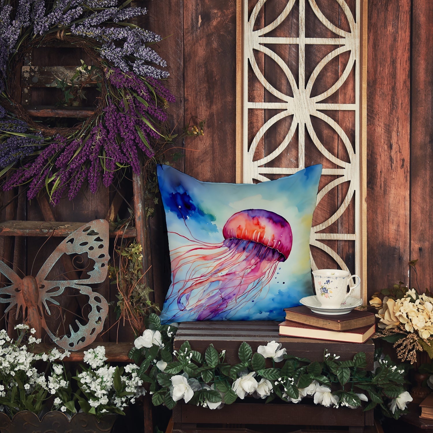 Jellyfish Decorative Throw Pillow 18x18 Indoor Outdoor Accent Cushion, Fabric Cover with Insert for Sofa, Bed, Porch & Living Room