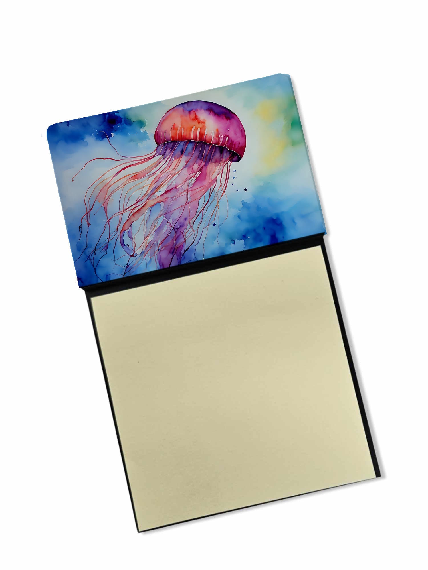 Jellyfish Watercolor Sticky Note Holder Refillable Dispenser Desk Accessory 3x3 Pad Gift