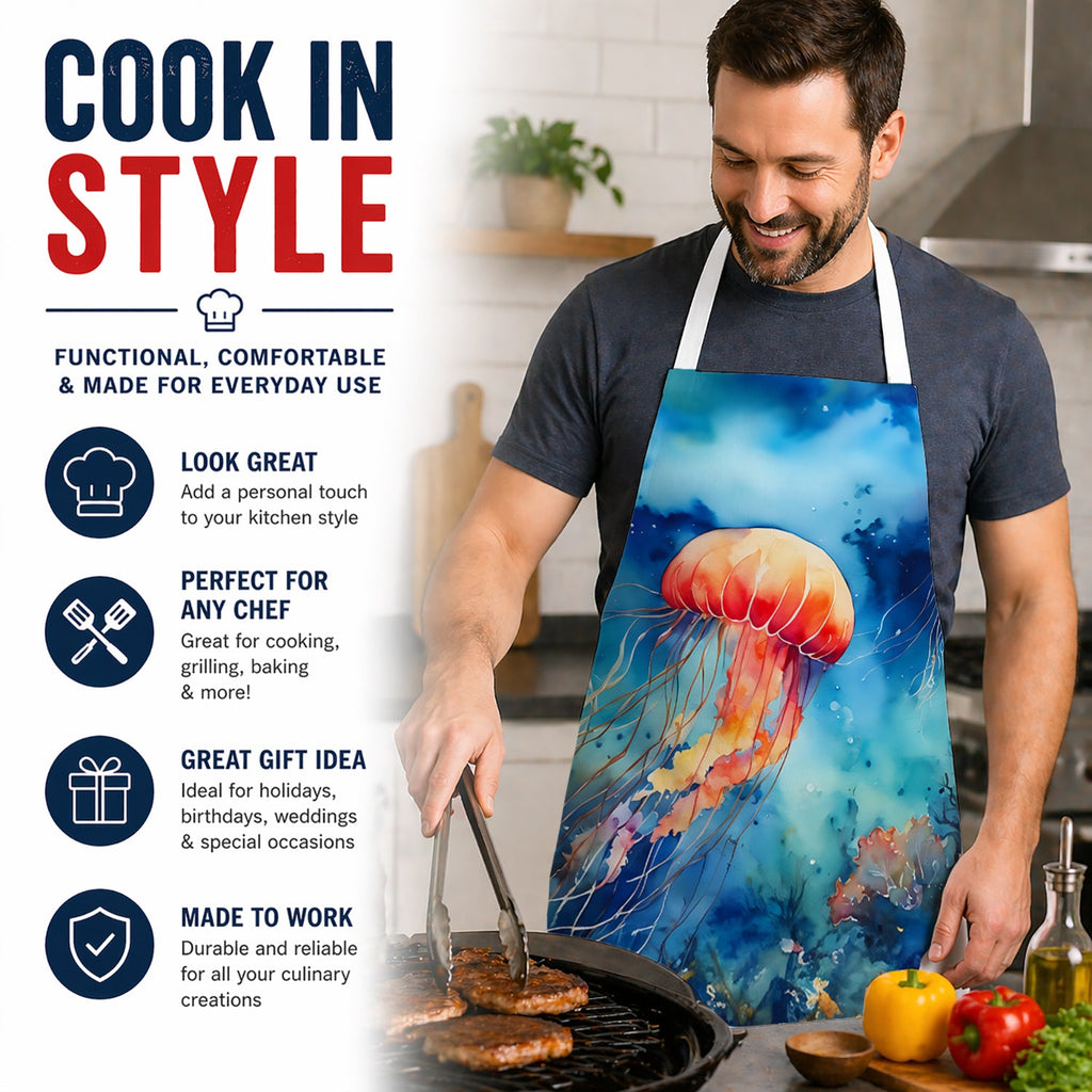 Jellyfish Apron Cooking Kitchen Server Baking Crafts Gardening for Adult Women Men, Unisex, Large, Multicolor