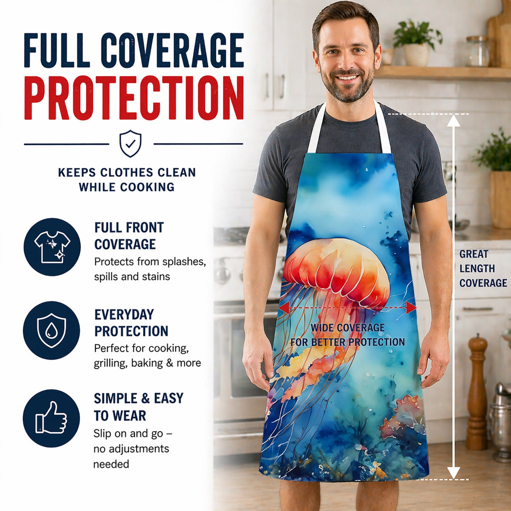 Jellyfish Apron Cooking Kitchen Server Baking Crafts Gardening for Adult Women Men, Unisex, Large, Multicolor