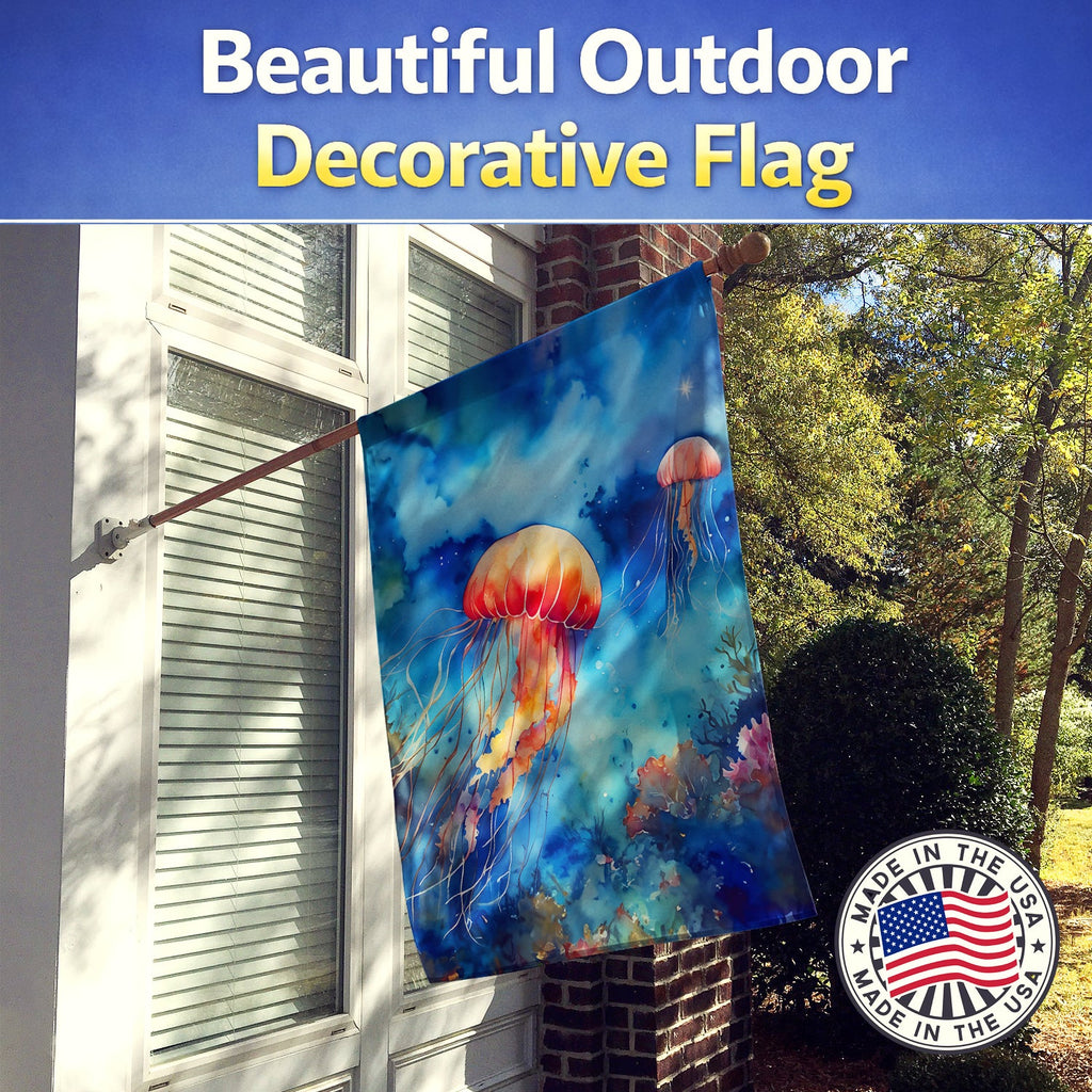 Jellyfish House Flag 28x40 Porch Sleeve Pole Decorative Outside Yard Banner Artwork Wall Hanging, Polyester