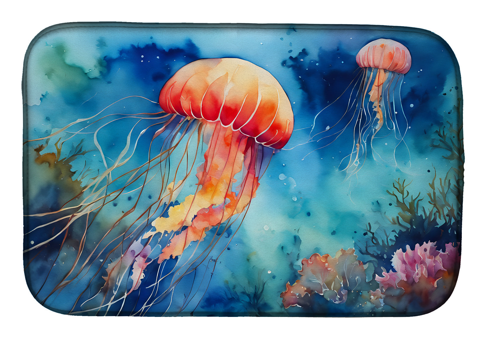 Jellyfish Dish Drying Mat Absorbent Dish Drying Mat Pad for Kitchen Counter Dish Drainer Mat for Countertop, 14 x 21", Multicolor