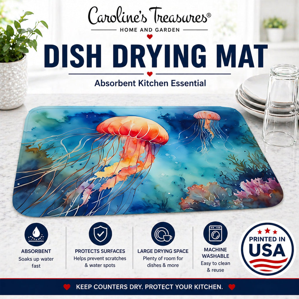 Jellyfish Dish Drying Mat Absorbent Dish Drying Mat Pad for Kitchen Counter Dish Drainer Mat for Countertop, 14 x 21", Multicolor
