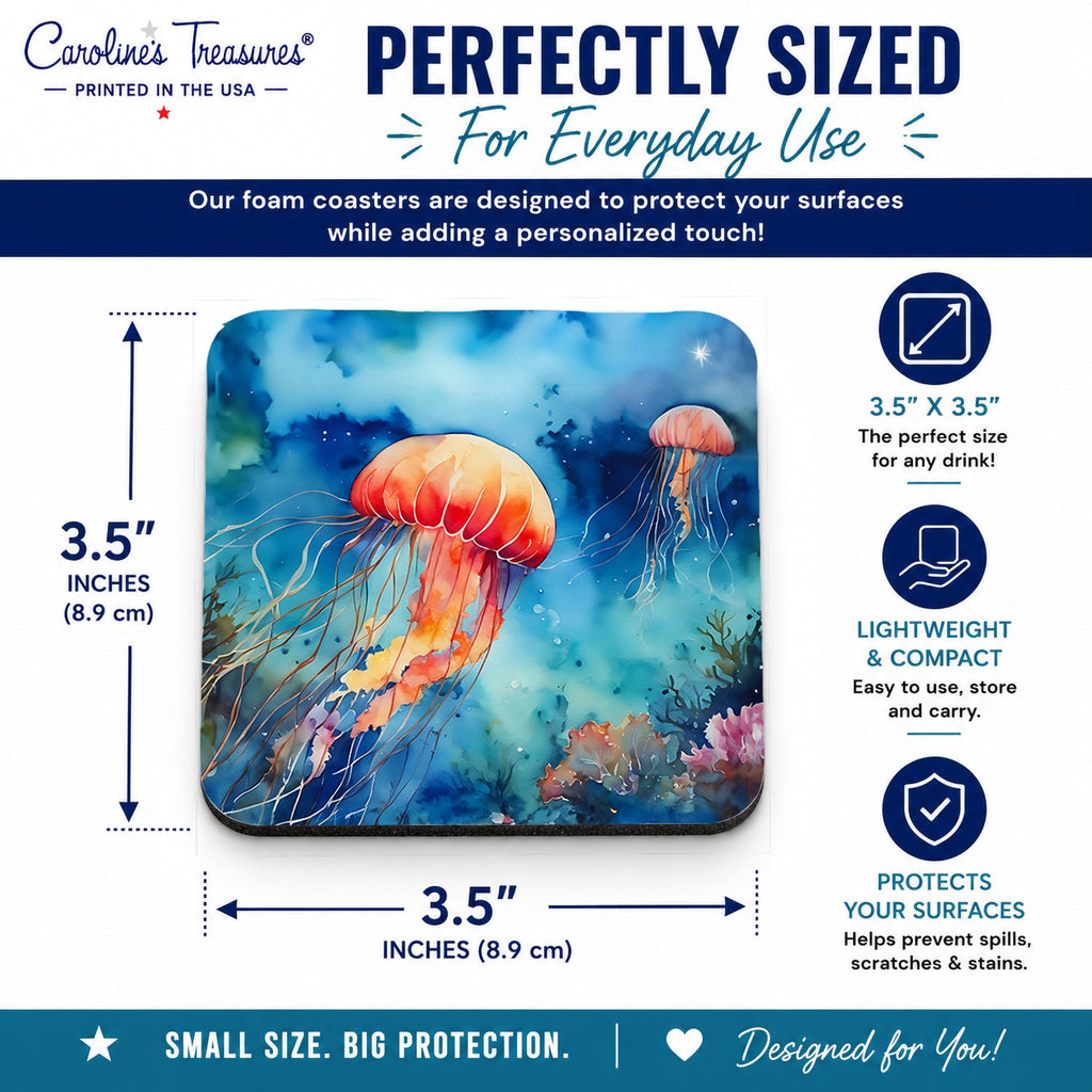 Jellyfish Foam Coasters Set of 4 Cup Coasters for Indoor Outdoor, Tabletop Protection, Anti Slip, Mouse pad Material