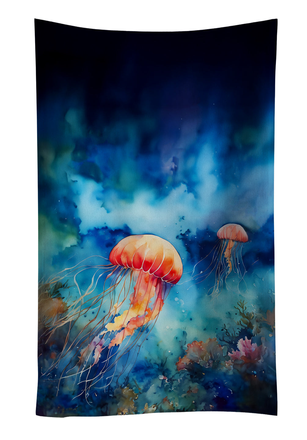 Jellyfish Kitchen Towel Velour Plush Front and Cotton Loop Back Machine Washable
