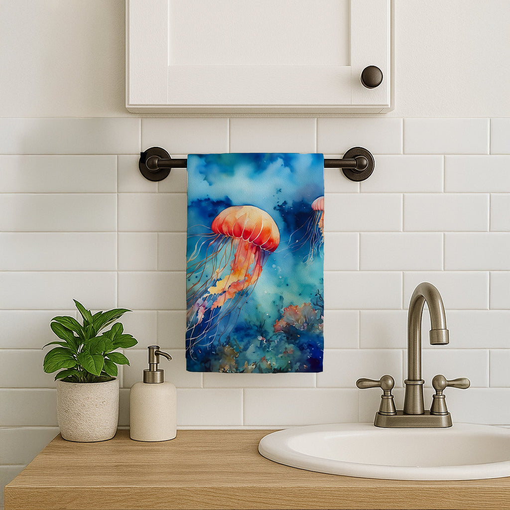 Jellyfish Kitchen Towel Velour Plush Front and Cotton Loop Back Machine Washable